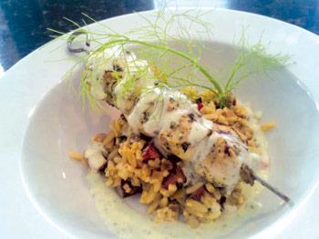 Chicken Brochettes with Orzo Pilaf and Yogurt Sauce