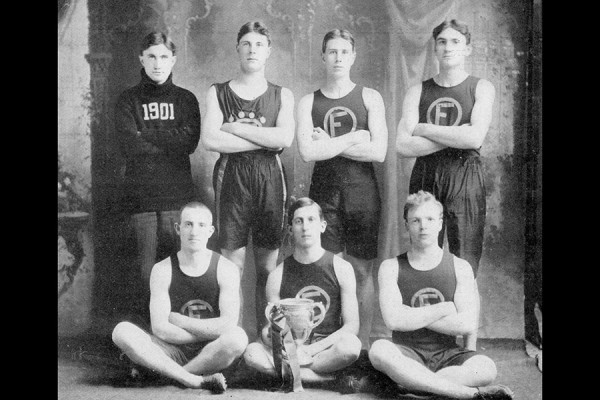 The 1907 Flathead County High School track team, which won the school’s first state championship. Caption for old track photo: Clockwise from top left, coach C.H. Scherf, Denney, Steele, Hodgson, Davis, manager Crone and Calbick. Courtesy Flathead High School