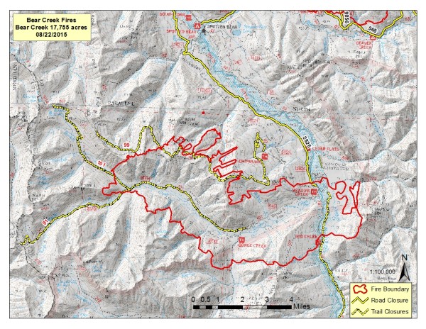 Map of the Bear Creek Fire as of Aug. 22.