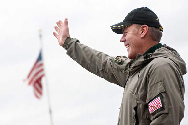 Republican U.S. House candidate Ryan Zinke waves to supporters at the Flathead County Fairgrounds on Nov. 4, 2014. Greg Lindstrom | Flathead Beacon