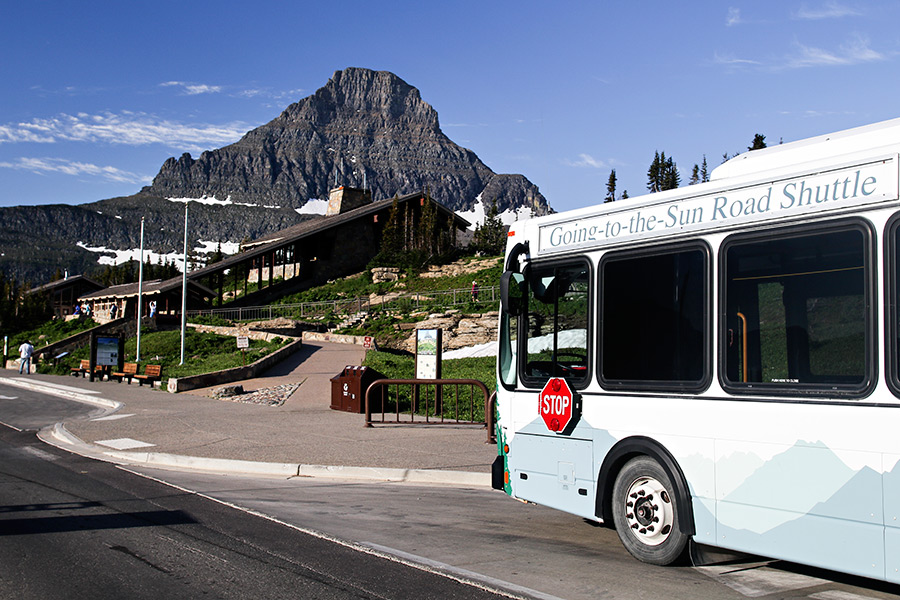 Going-to-the-Sun Road shuttle at Logan Pass on July 3, 2015. Greg Lindstrom | Flathead Beacon