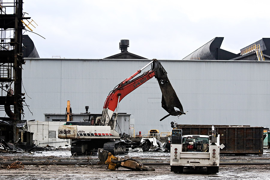 Demolition at the Columbia Falls Aluminum Company site. Beacon File Photo