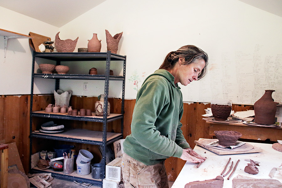 Julie Engler creates clay pots and bowls in her studio. Greg Lindstrom | Flathead Beacon