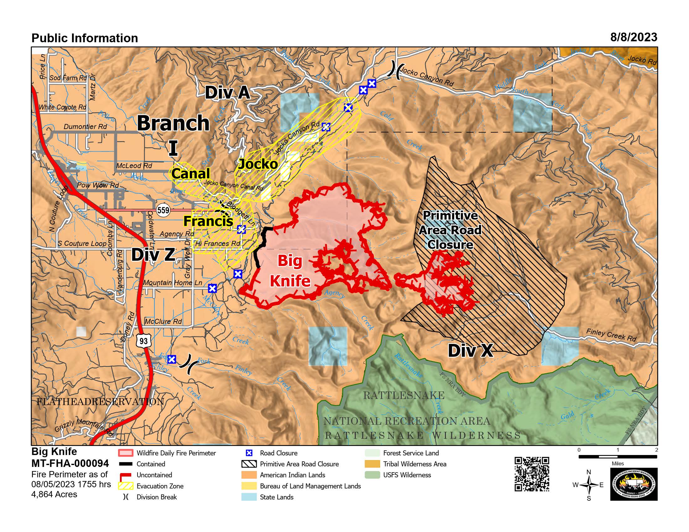 Big Knife Fire - Public Information Map - August 8, 2023 - Flathead Beacon