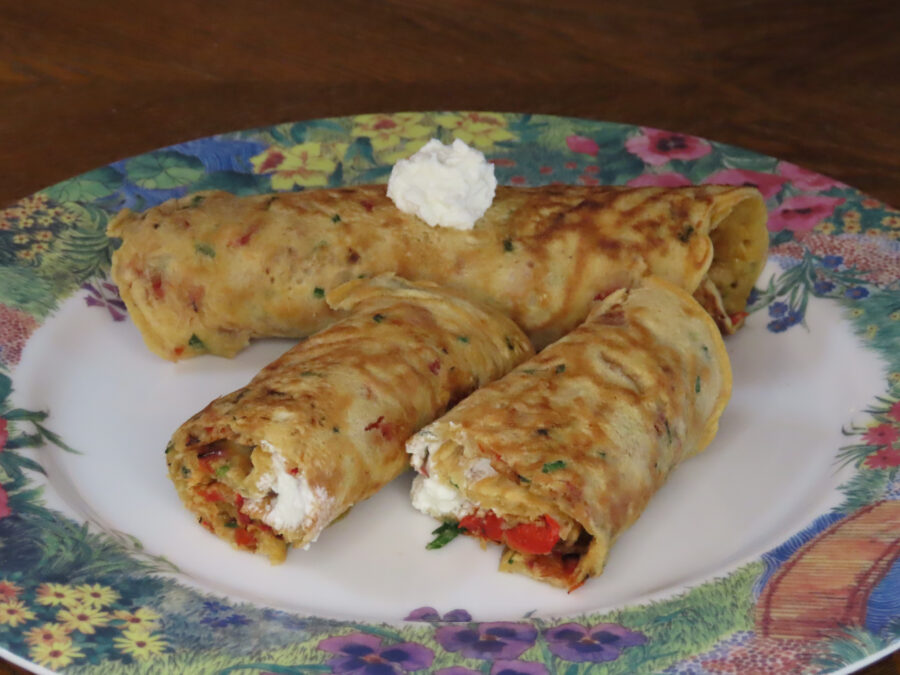 Grilled Pepper Pancakes with Goat Cheese