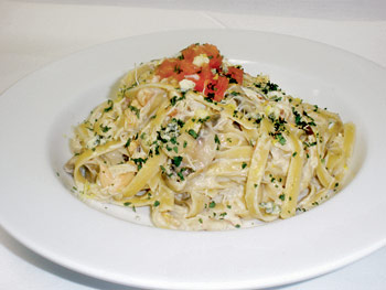 Fettuccini Pasta with Dungeness Crab Meat and Smoked Nova Scotia Salmon