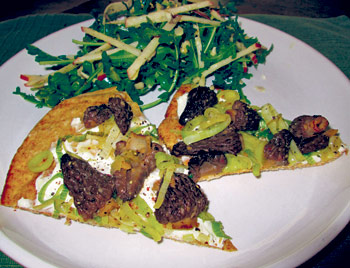 Grilled Flatbread with  Morels, Leeks and Goat Cheese